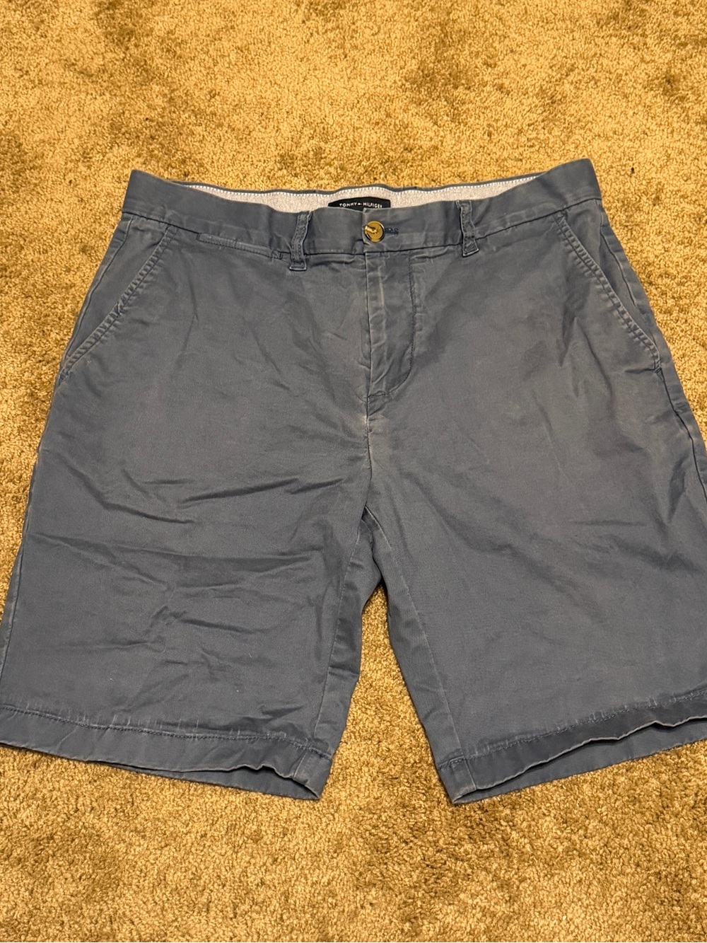Tommy Hilfiger Chino Shorts Mens 32 Blue 9” Inseam Flat Front Pockets Logo